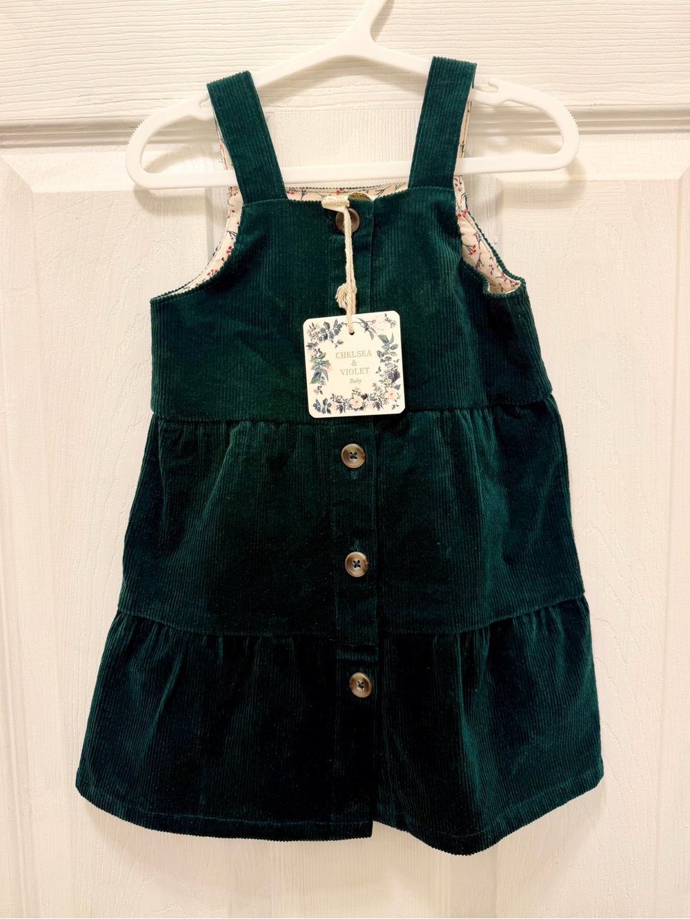 Chelsea & Violet Emerald Green Corduroy Button Pinafore Dress